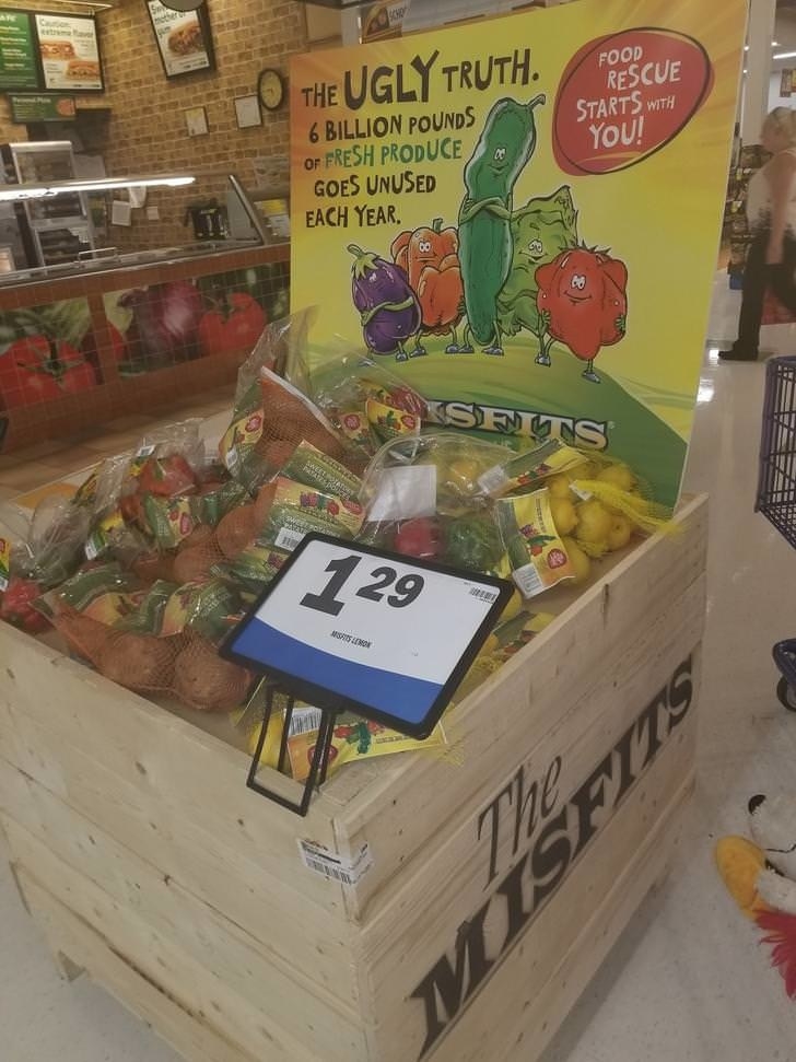 A bin of &quot;ugly&quot; produce that is sold for a discount