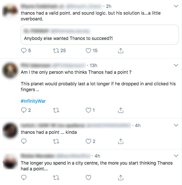 His reasoning was that planets are overpopulated and need population culls to survive — and of course, people on Twitter felt like he kinda had a good point, because it's Twitter.