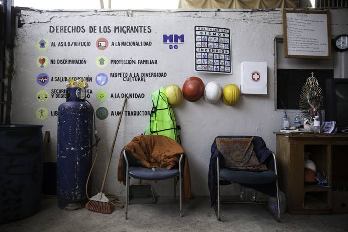 Rules are written on the wall of a shelter for migrants in Tijuana.