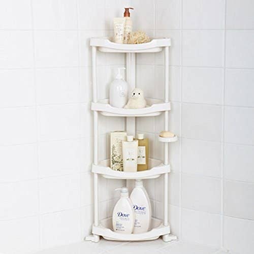 four tier shelf in corner of shower