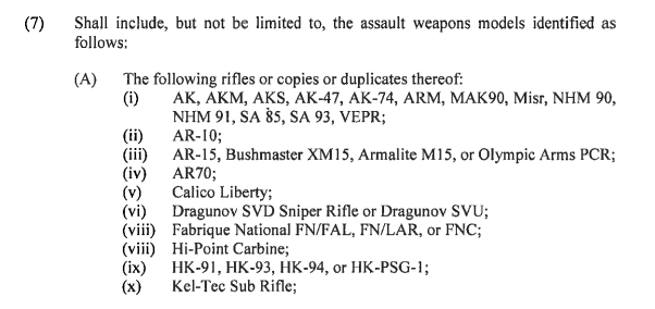 The ordinance also list specific models, including the AR-15 and AK-47, to be banned.