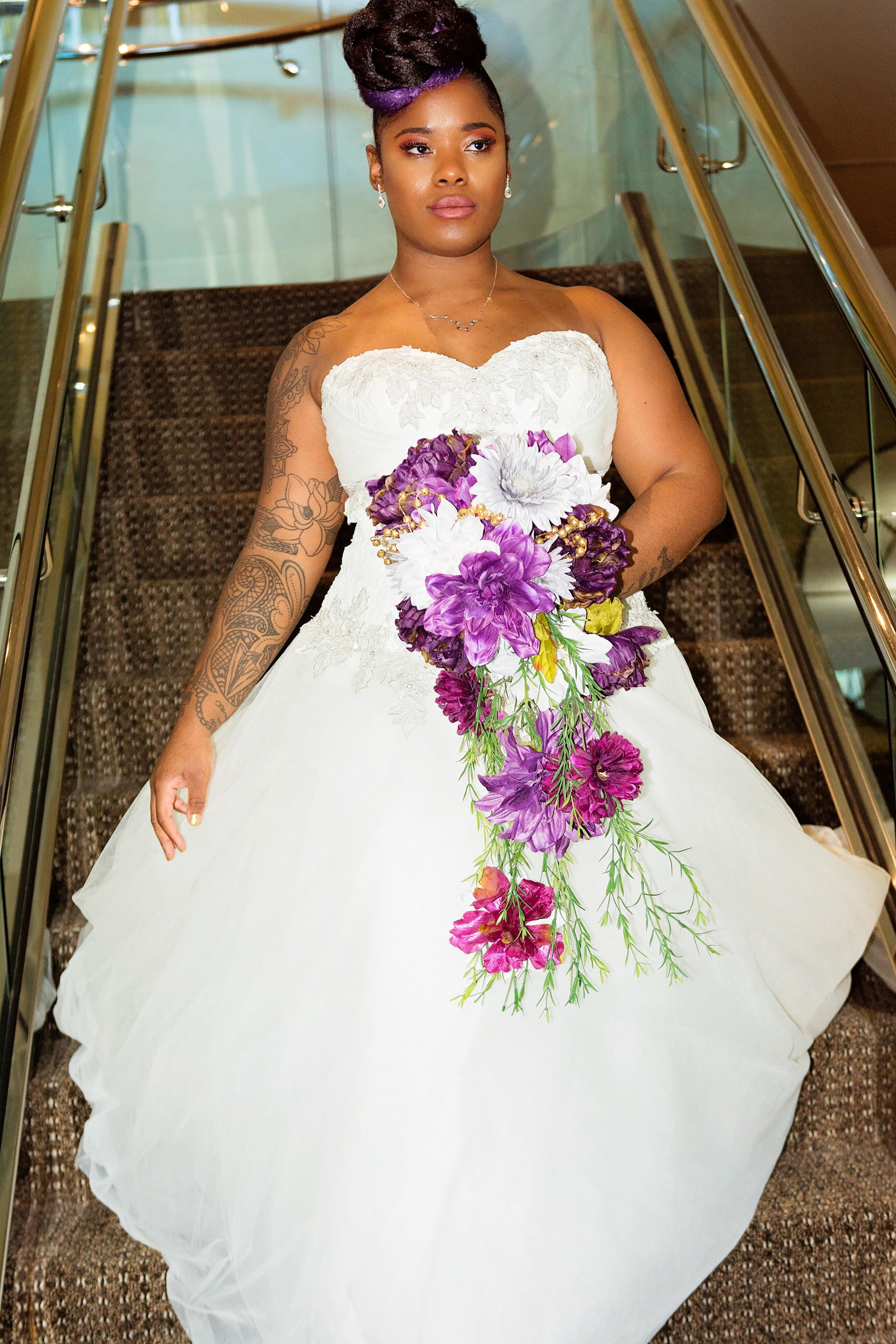 Becky Holt showcasing tattoos and wedding dress by Philippa Lusty at The  Great British Tattoo Show in Alexandra Palace Stock Photo  Alamy