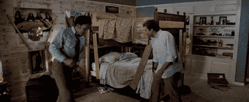 the two brothers from step brothers move around their bedroom with new bunk beds and say so much room for activities 