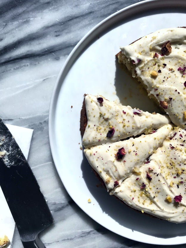 Pistachio Rosewater Cake With Labneh Frosting