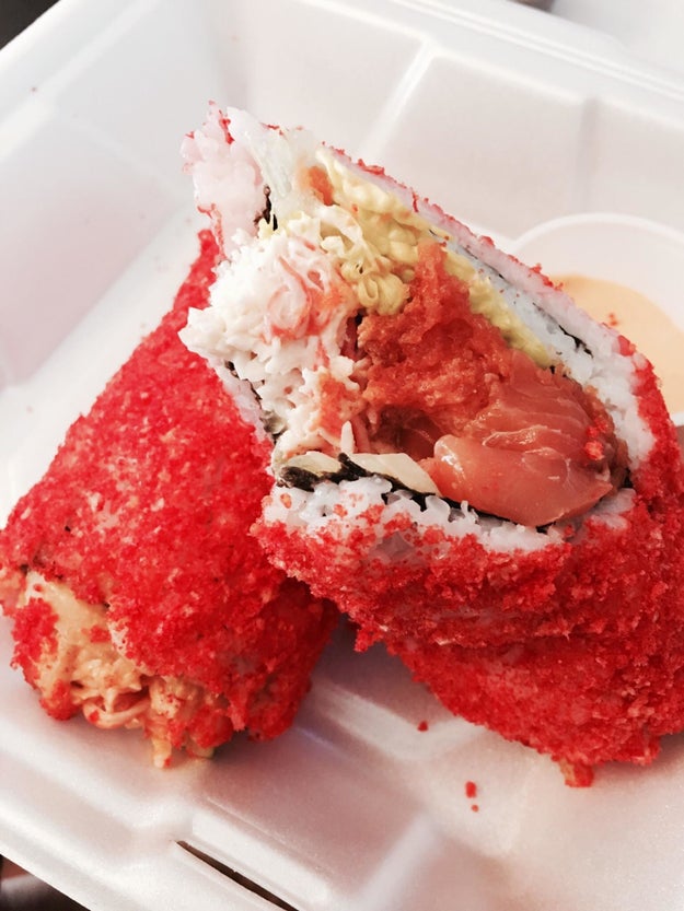 This sushi burrito ROLLED IN CHEETO DUST???