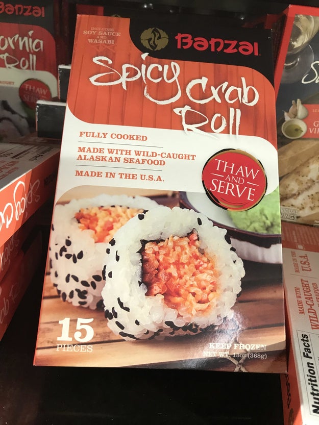 This frozen abomination, made with "seafood".