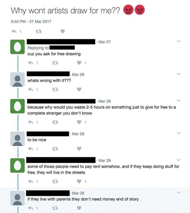A person who thought that artists should live with their parents so that they could get art for free.