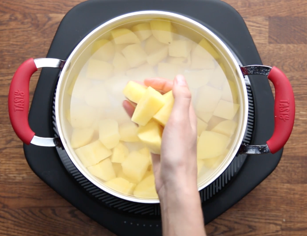 When boiling or mashing potatoes, start cooking them in cold water.