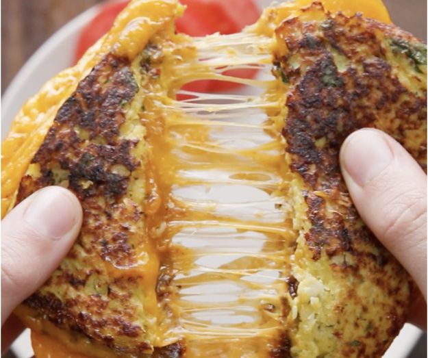 This stringy cauliflower grilled cheese that's getting stretched to its limits: