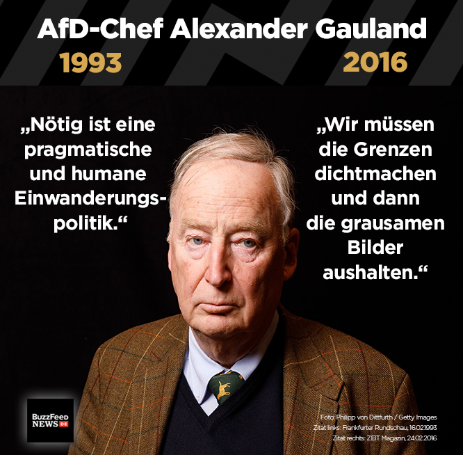 Damals war Alexander Gauland auch der Meinung, Humanität sei das oberste Prinzip bei der Einwanderungspolitik. Davon ist heute nichts mehr zu hören: Die Deutschen müssten die grausamen Bilder an ihren Grenzen einfach „aushalten“, findet Gauland.