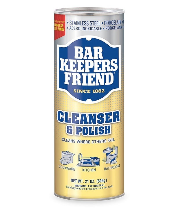 Keep your pots and pans shiny and clean via Bar Keepers Friend and they'll be by your side for life.