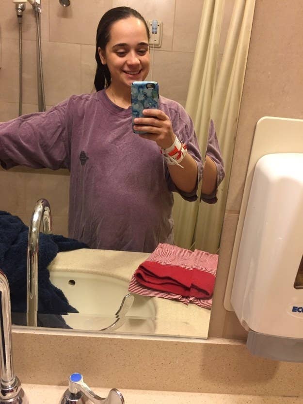 "This was 24 hours after giving birth vaginally to my nine-pound daughter AND after a shower in my hospital room. I was still puffy, bleeding heavily, and looking about six months pregnant."—qbrad91