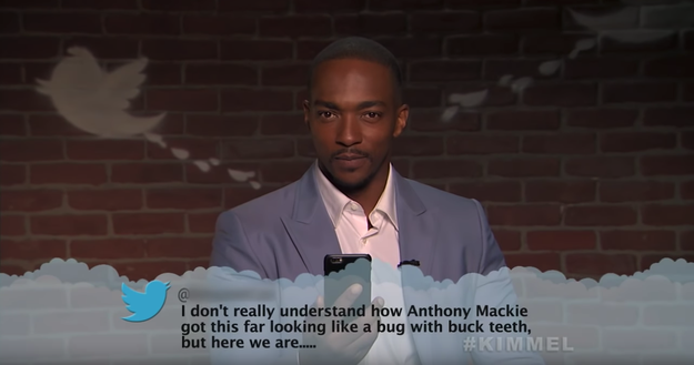 Here's Anthony Mackie, aka Falcon, figuring out what exactly he looks like.