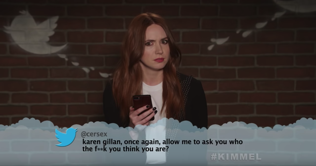 Here's Karen Gillan, aka Nebula, being asked the existential questions.