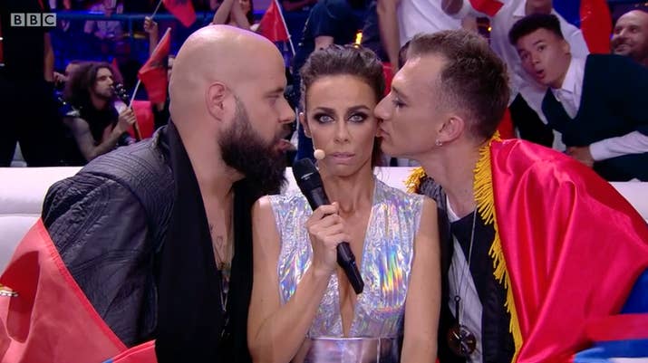 When a host talked to the Serbian contestants in the green room.