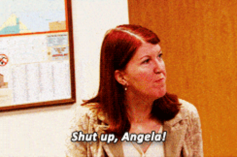 Here S Meredith And Angela From The Office Recreating Their Hilarious Shut Up Angela Scene
