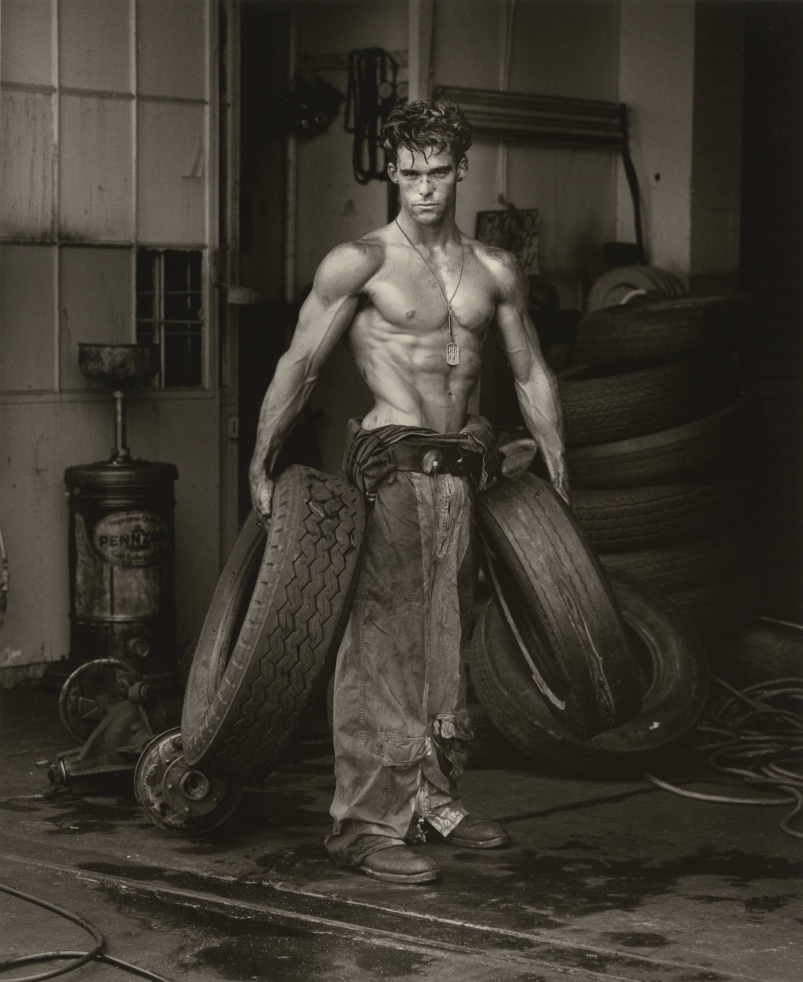 &quot;Fred with Tires, Hollywood,&quot; Body Shop series, 1984.