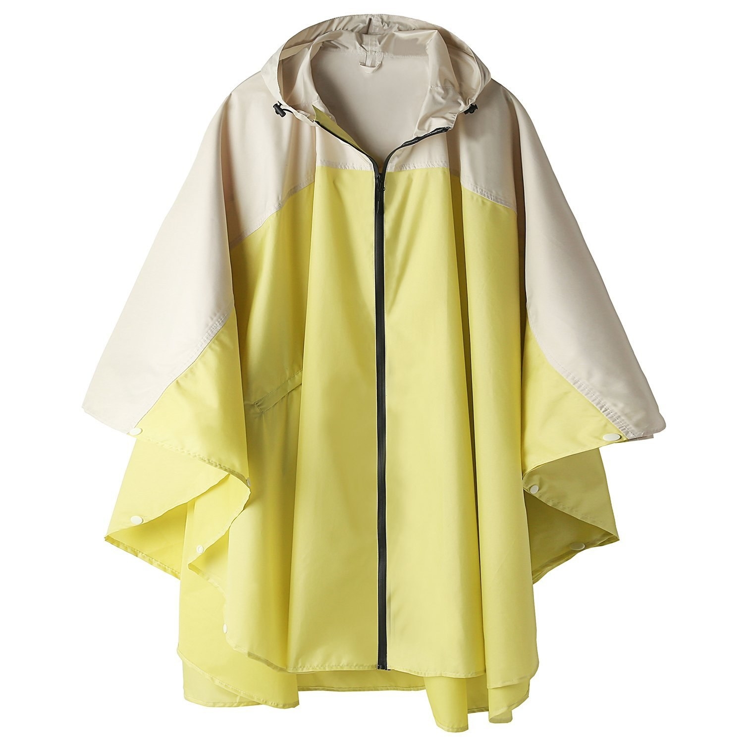 Light Brown Cre... LINENLUX Waterproof Rain Poncho Jacket Coat Hooded Colorblock 