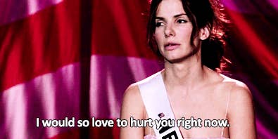 Sandra Bullock with the words &quot;I would so love to hurt you right now&quot;