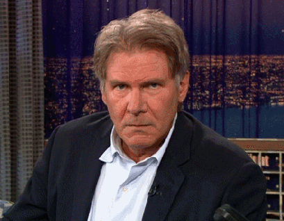 Harrison Ford looking serious