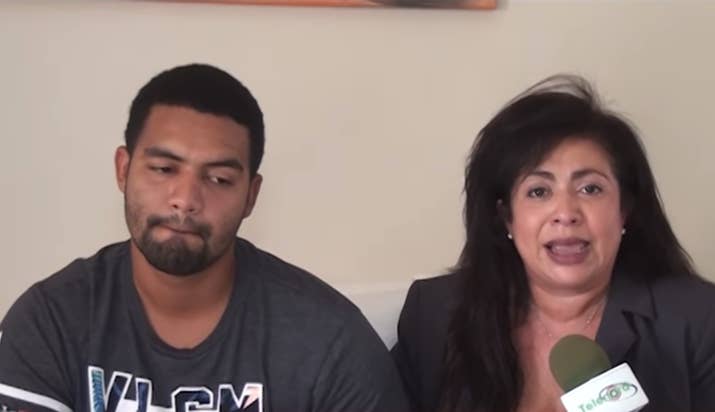 Marlon Martinez and his mother, Marlin, hold a press conference.