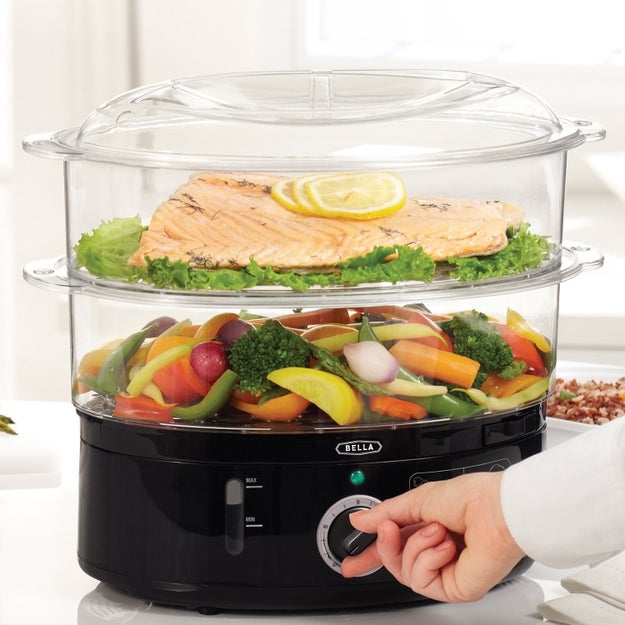 A two-tier food steamer that you can use to quickly prepare meats, veggies, and grains all at once.