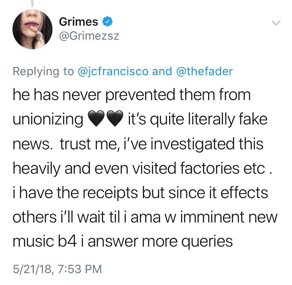 Grimes admits she has a number of fake Twitter accounts she uses to 'get  into fights