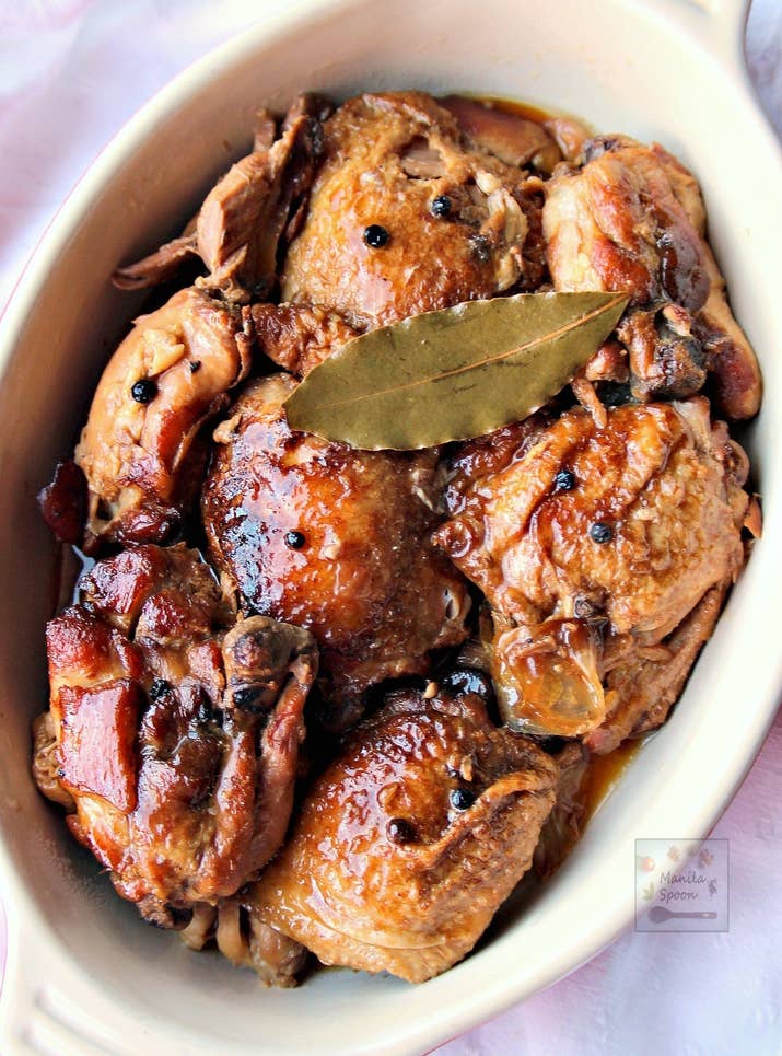 She cooks it with garlic, soy, lemon, and vinegar until the chicken "falls off the bone." Get a recipe for slow-cooked chicken adobo here.
