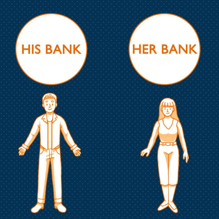 Sharing bank accounts isn’t right for everyone: Some couples maintain separate accounts, while others combine everything. You can split the difference or make your own arrangement. There is no "right answer" — just what’s right for you and your partner. However, if you are considering combining accounts, it's essential that you think through all the pros and cons. "The last thing you want is a surprise when you’re sharing accounts," explains Mathu. "Some cons, like being surprised by a charge or not seeing the correct amount of funds, can be avoided simply by discussing finances before combining accounts and communicating large or unexpected purchases ahead of time. If that’s an issue, then there may be a deeper problem at hand."