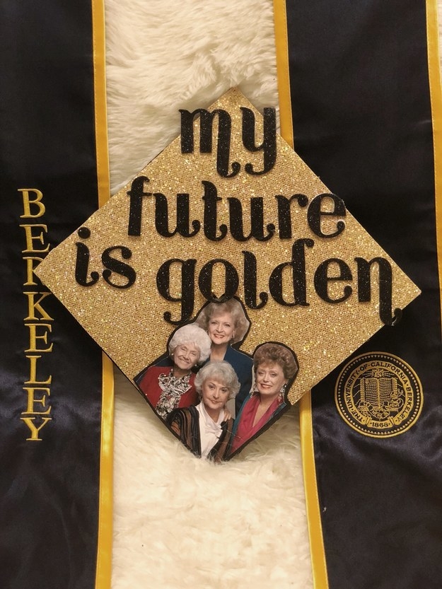 Graduation cap with golden girls and the words &quot;My future is golden&quot;