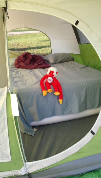 Reviewer photo of the air mattress in a tent