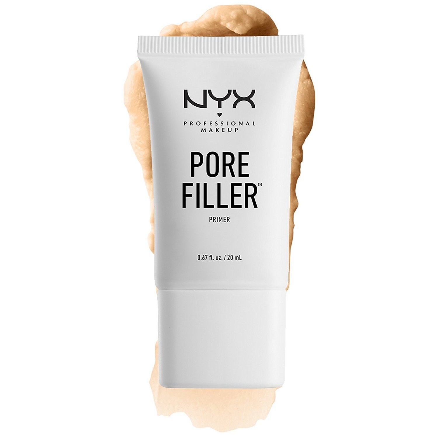 The bottle of NYX pore-filler with a swatch of the product behind