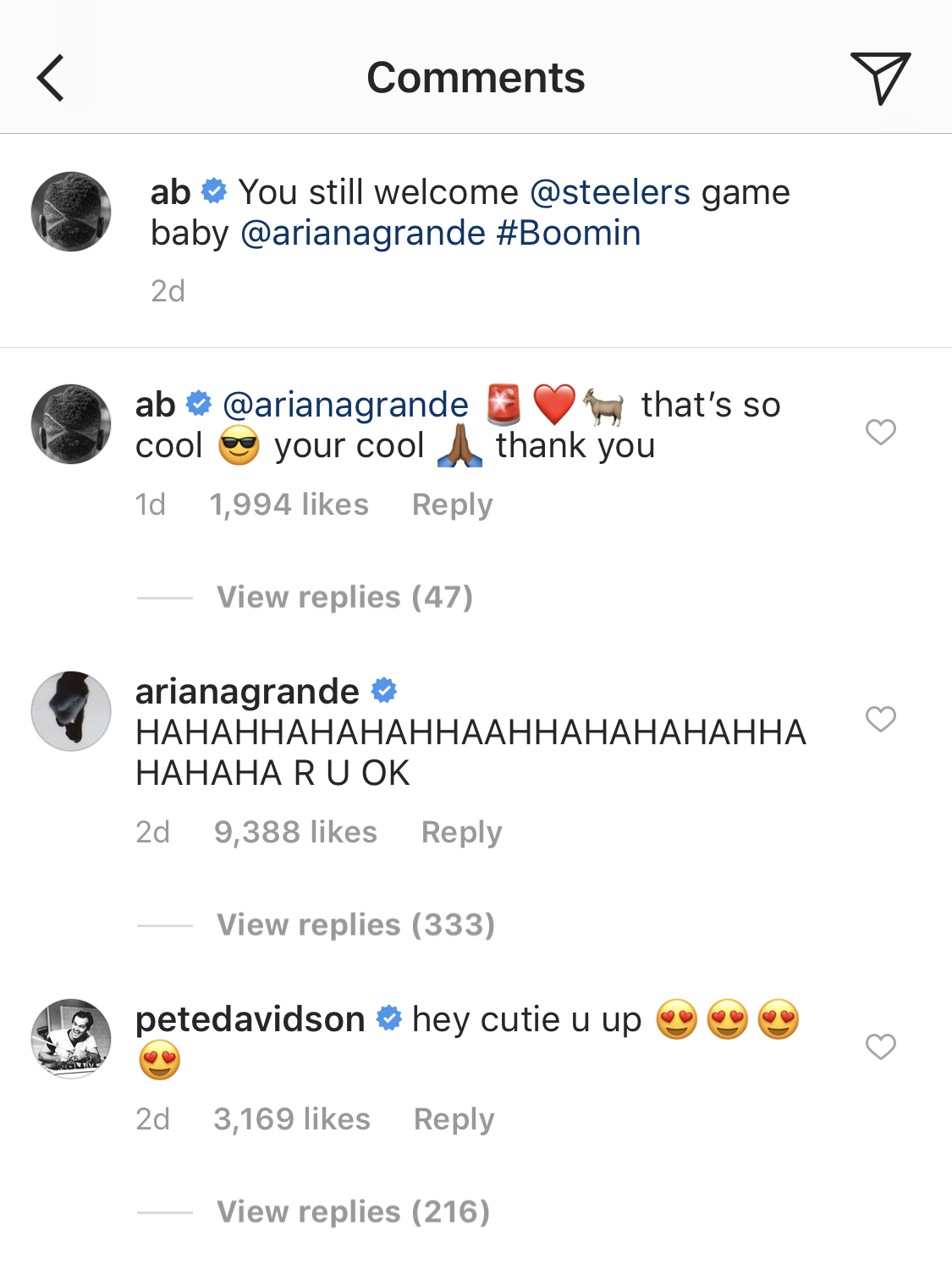 OK, Ariana Grande Has Some Messy Insta Stuff Happening With Antonio Brown And Pete ...