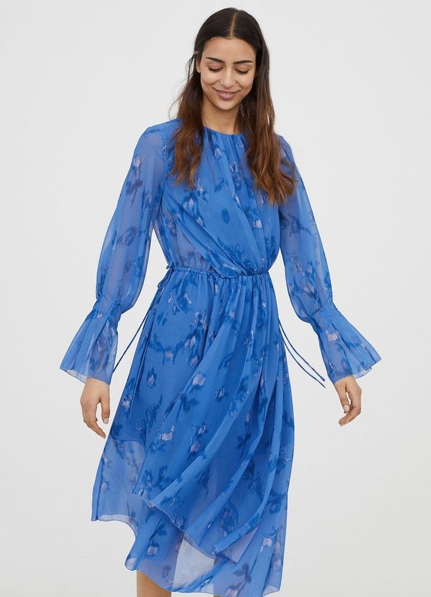h&m blue floral wrap dress Tanya Taylor | Blairine Dress | Maritime Blue/cloudy Blue Multi Midi Dress