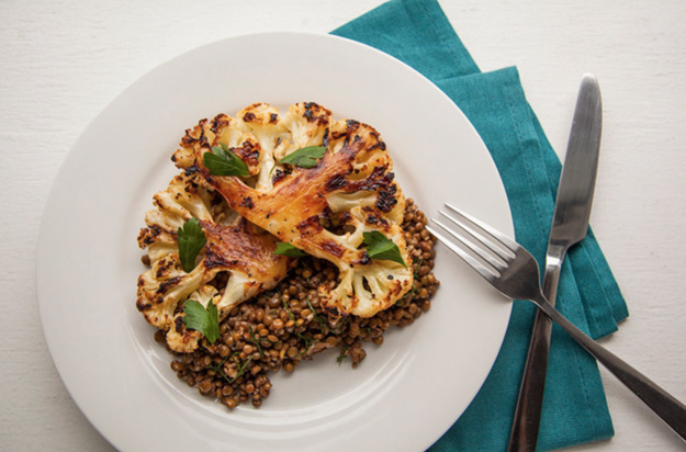 Cauliflower Steaks With Lentils