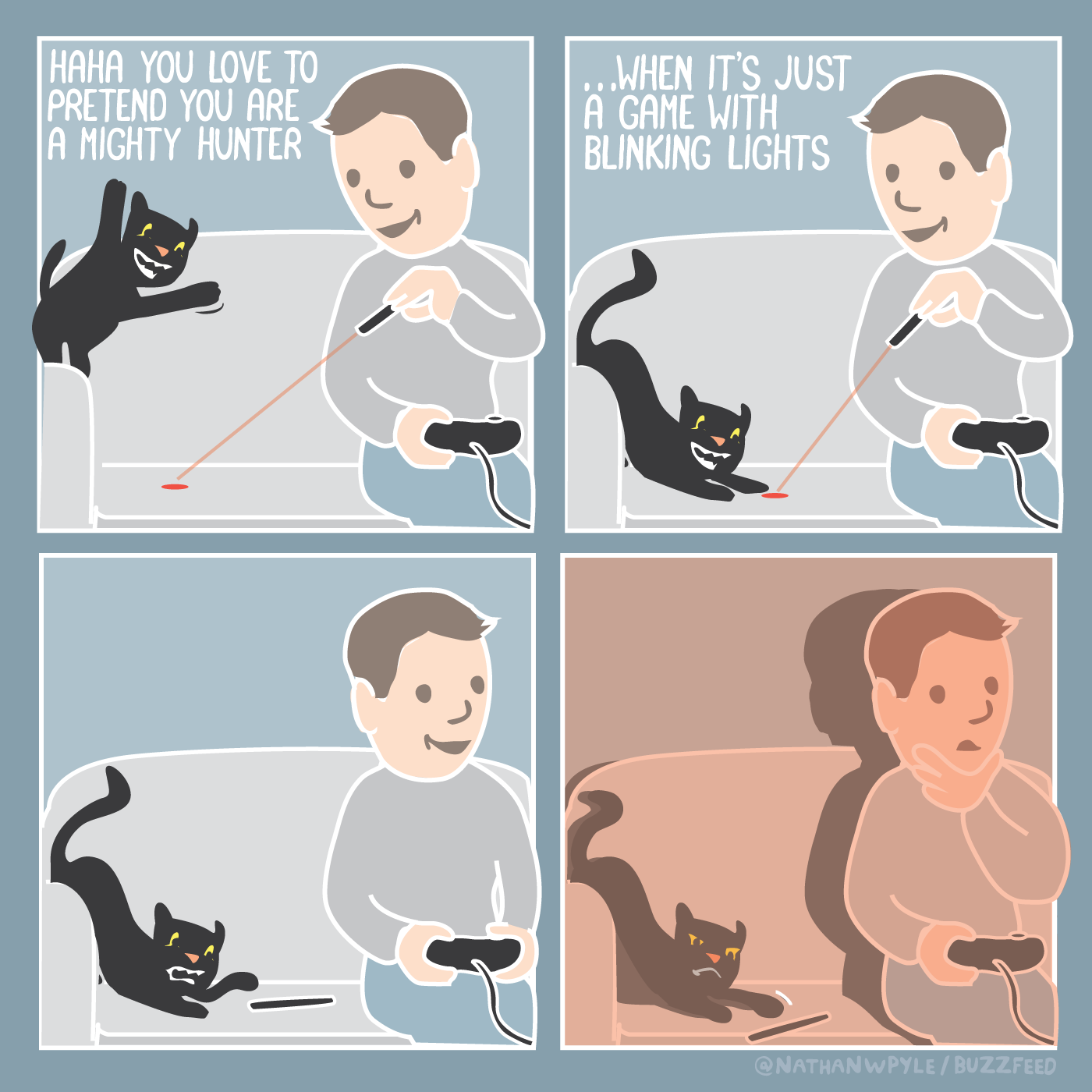 cartoon about a cat following a laser beam