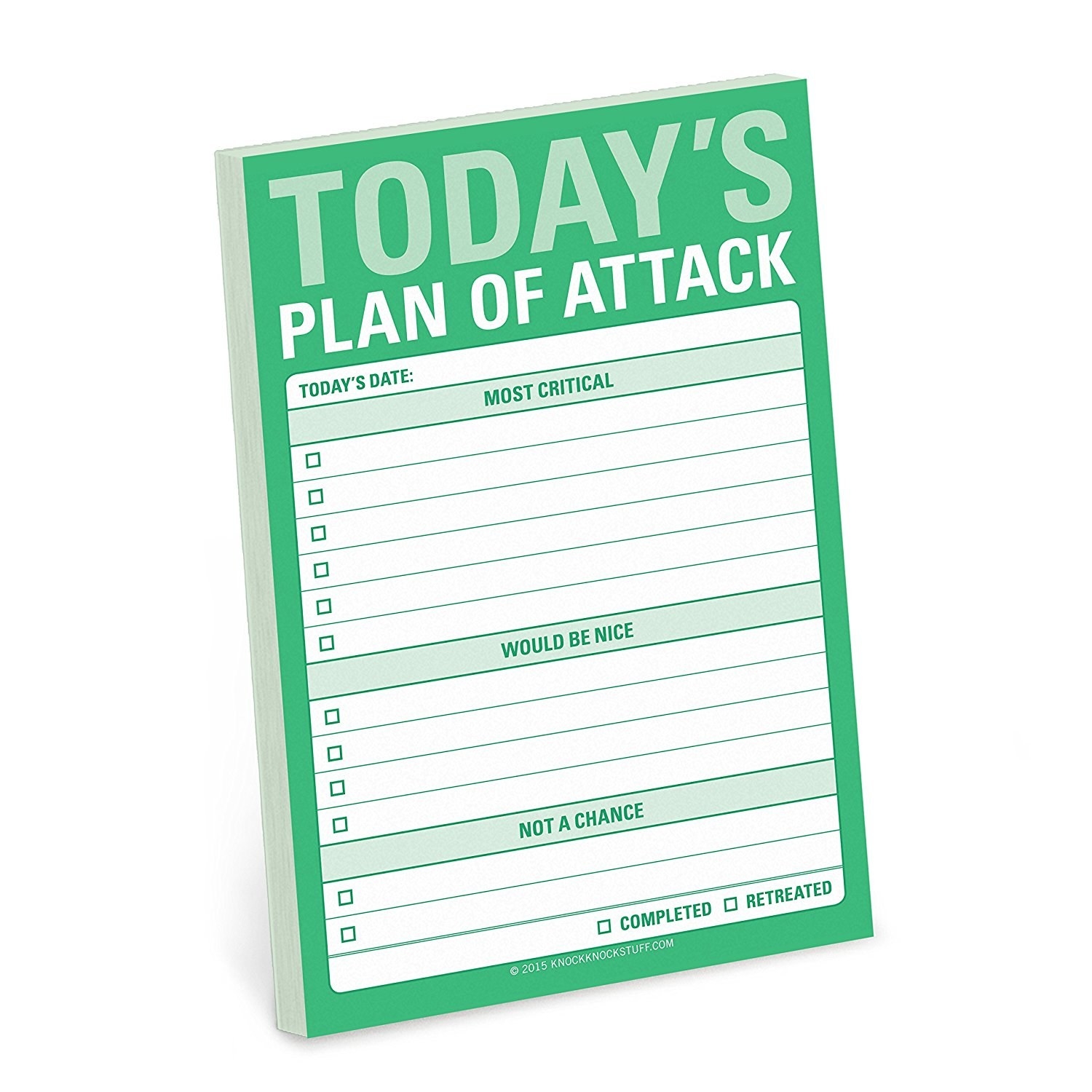 The green notepad with &quot;today&#x27;s plan of attack&quot; at the top, with sections for most critical, would be nice, and not a chance
