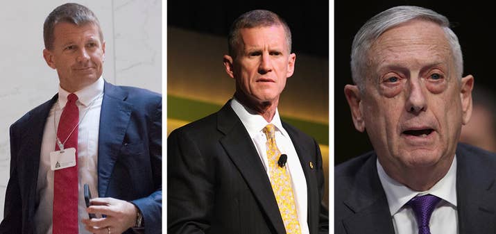 From left to right: Erik Prince, Stanley McChrystal, and James Mattis.