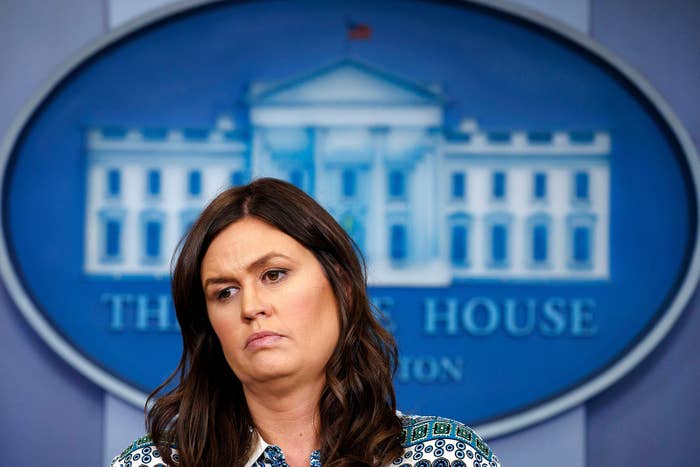 White House press secretary Sarah Huckabee Sanders listens to a question during the daily press briefing at the White House on May 1.
