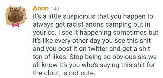 Alexis said she got into BTS in 2016 and, at first, the fans were nice. But like other supporters, she has started getting abuse on Curious Cat. On top of that, she has been accused of sending it to herself. She said: &quot;I have been called a ni**** multiple times on anon, especially in the beginning of last year.&quot;When I received racist anonymous messages, one Army came into my CC and messaged me [saying] how they don&#x27;t believe that I&#x27;m getting racist messages, they don&#x27;t believe that I&#x27;m getting hate, and that I&#x27;m setting my own self up for it or just making it all up or for clout.&quot;
