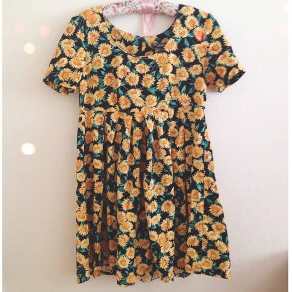 90s sunflower babydoll dress Vintage 90s grunge sunflower dress Boho patchwork sundress tiered sleeveless S/M