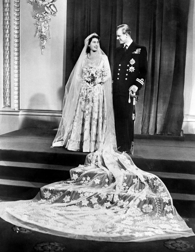 The future Queen Elizabeth II used clothing ration coupons to pay for the wedding dress she wore when she married Philip Mountbatten in the UK in 1947.