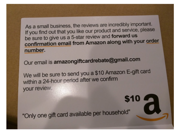 Amazon customer Jeff Axelrod along with his order, requests a five-star rev...