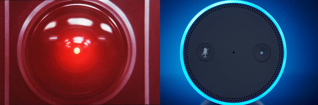 HAL from Stanley Kubrick&#x27;s 2001: A Space Odyssey (left) and the Amazon Alexa.