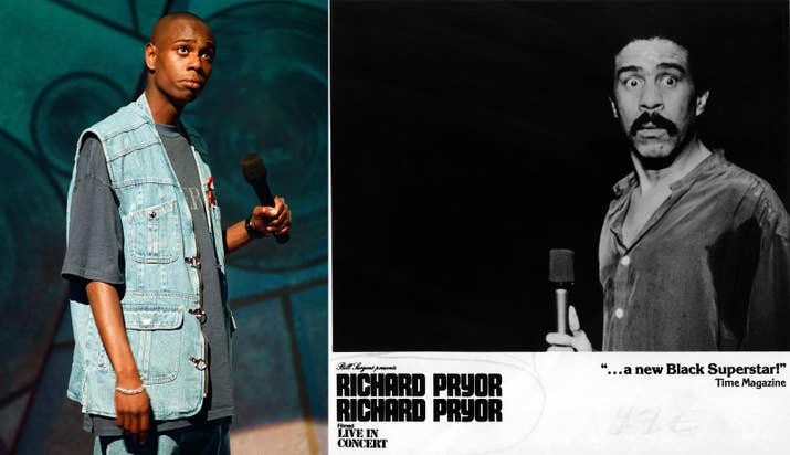 Dave Chappelle performing a stand-up routine in 1994 and Richard Pryor: Live in Concert, 1980.