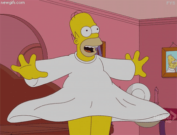 Homer Simpson twirling in a flowing nightshirt