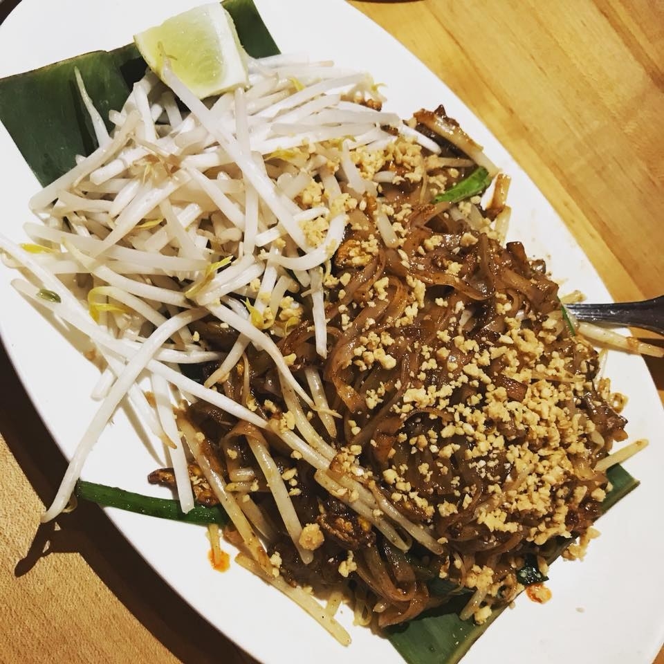 A fan favorite, the popular and well-known Pad Thai at Wok Wok features chewy flat rice noodles with various ingredients like egg, tofu, bean sprouts, chives, crushed peanuts, and lime wedge and a choice of protein (shrimp, chicken, beef, seafood, etc.)
