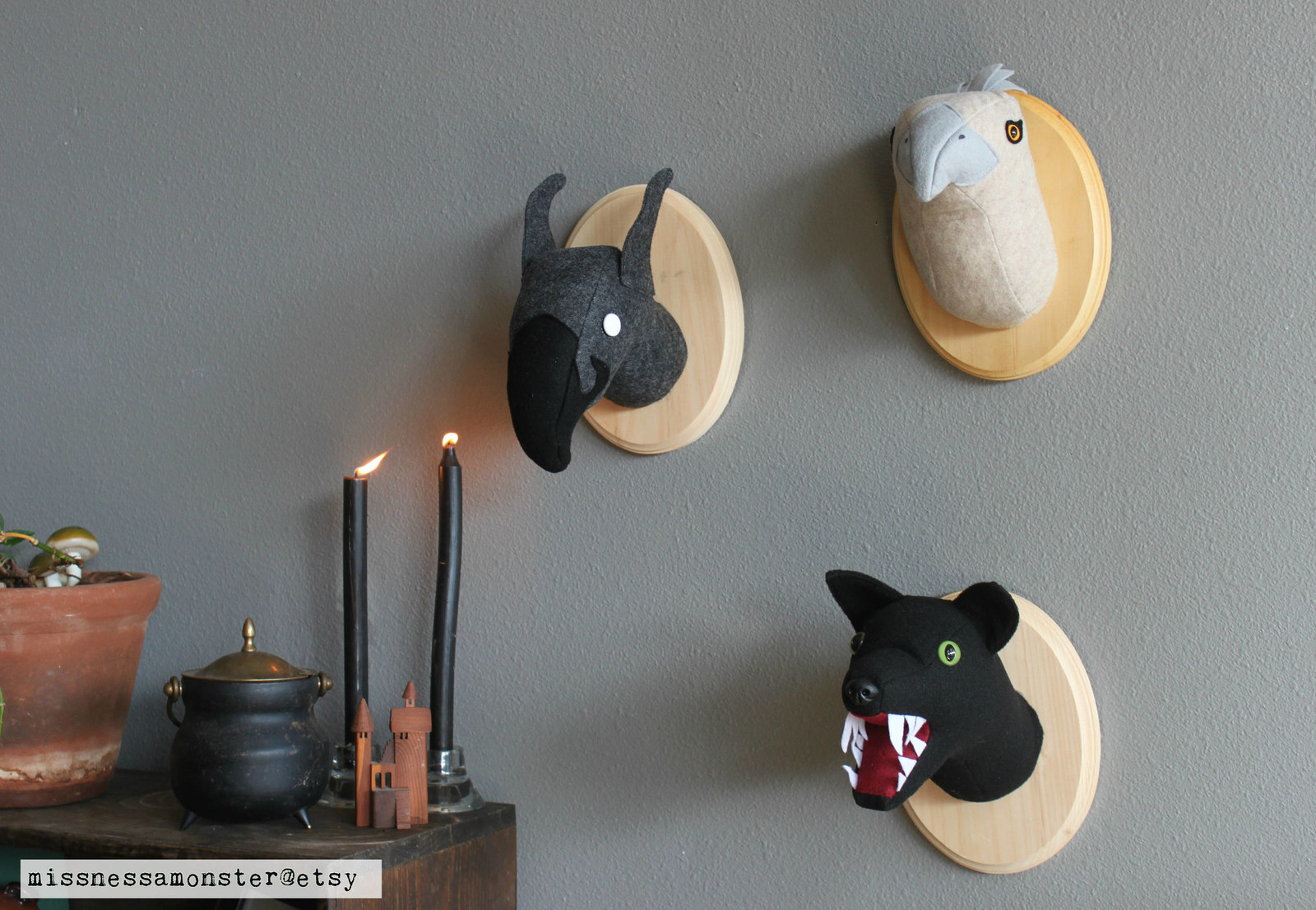 Luckily, no magical beasts were harmed in the making of this adorable home decor! You get Buckbeak the hippogriff, Padfoot aka "The Grim," and a thestral.Get them from missnessamonster on Etsy for $140 (or get the thestral or hippogriff alone).
