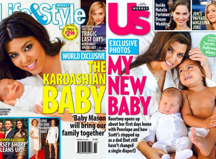 She discovered she was pregnant during an episode of Kourtney and Kim Take Miami, gave birth on Keeping Up With The Kardashians and sold the first photos of baby Mason to Life and Style. She followed a similar pattern with her second pregnancy in 2012, this time announcing the news in Us Weekly, sharing the first photos with the same publication and giving birth on KUWTK.