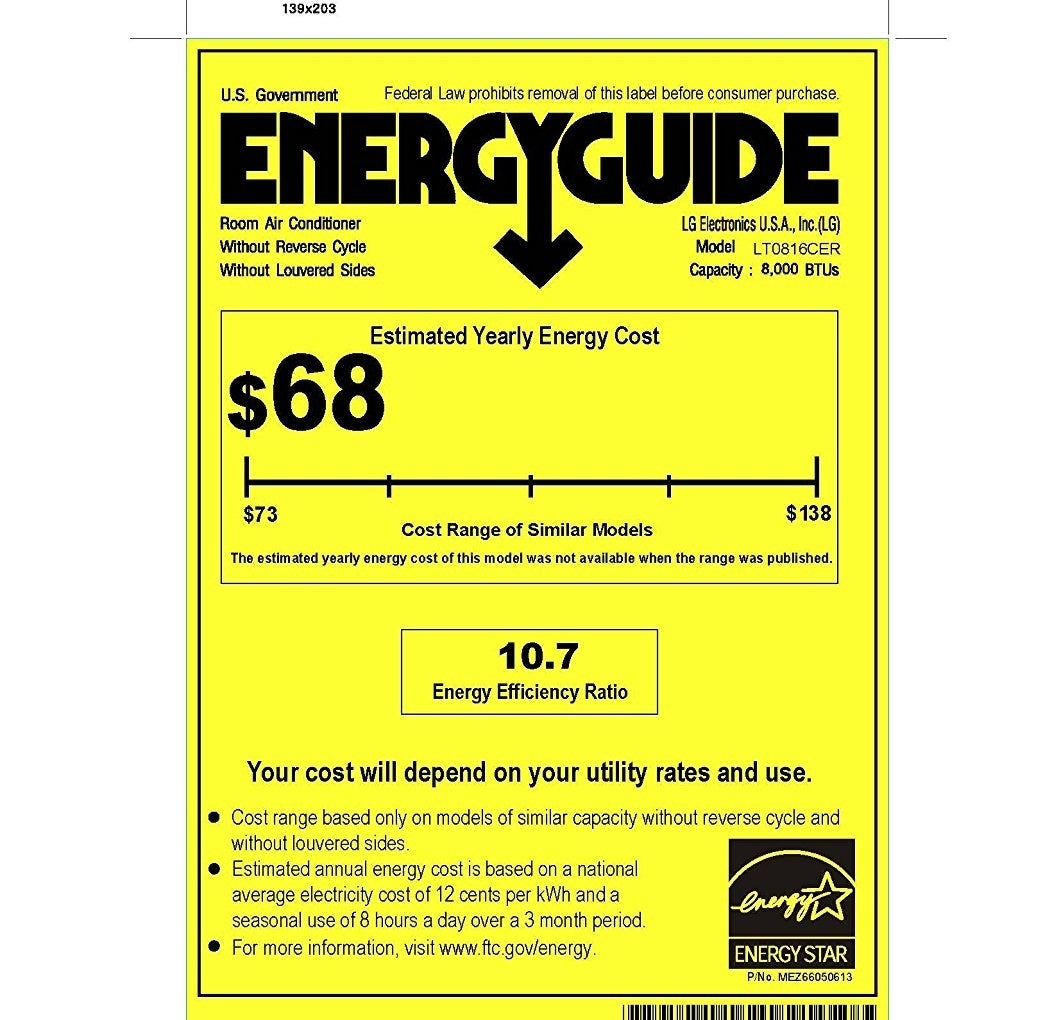 Example of an EER label on an AC unit